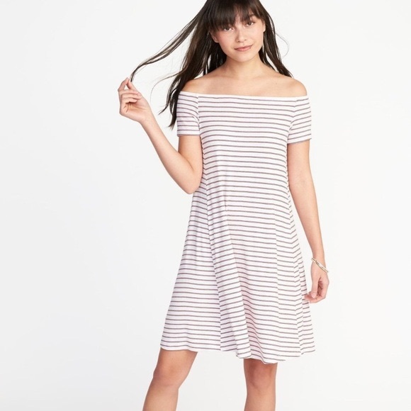Striped Off the Shoulder Dress - Picture 1 of 2